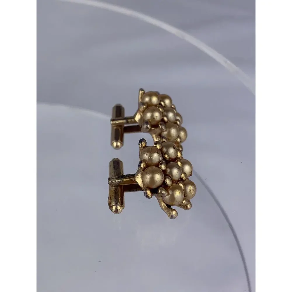 Ivory Faux Pearl Cluster Gold Tone Cufflinks Statement Formal Vintage